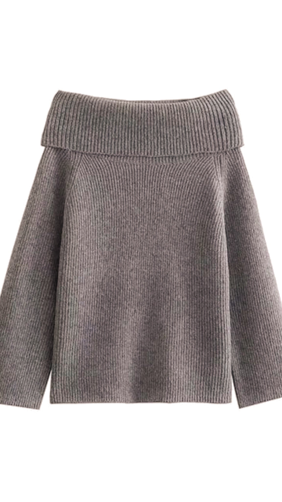Women's cream off-shoulder knit sweater with soft foldover neckline and relaxed long-sleeve drape