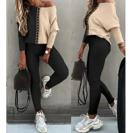 Women's elegant casual two-piece set, versatile coordinated top and bottom for polished everyday comfort