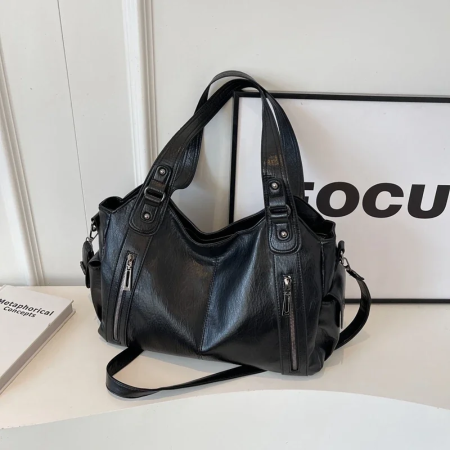 Women's multi-compartment tote handbag, functional everyday shoulder bag for work and travel