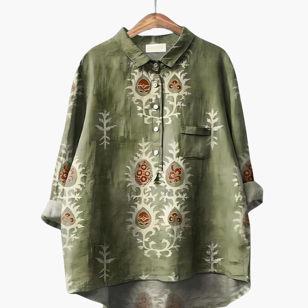 Women's floral print lightweight summer blouse with rolled-up long sleeves, breathable casual fit