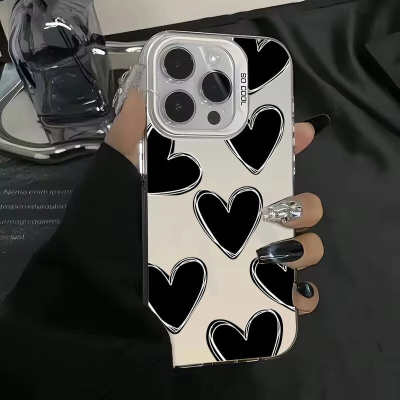 Bold sketch heart pattern iPhone case with reflective surface, drop protection, fashion-forward design