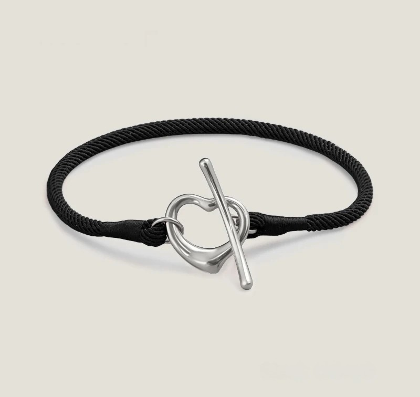Gold-tone heart toggle rope bracelet adjustable minimalist woven cord tarnish-resistant love lock design