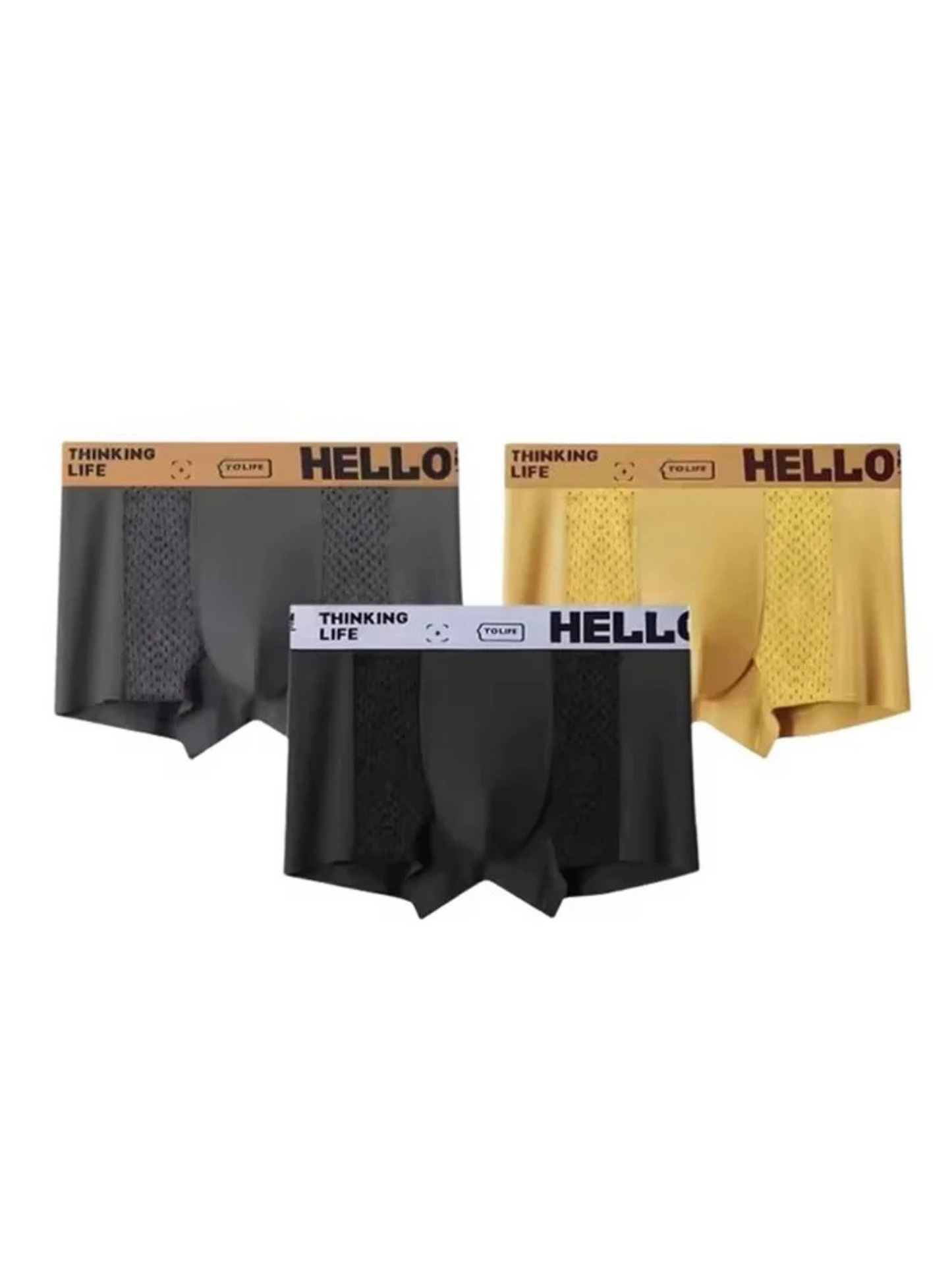 Men's ice silk mesh boxer briefs set, cooling breathable athletic underwear with four-way stretch