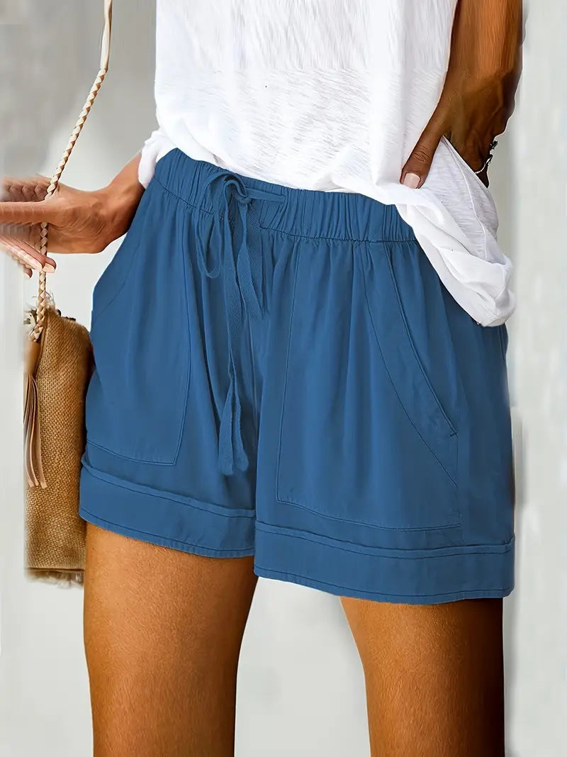 Men's relaxed cotton-blend shorts with elastic waistband, patch pockets, casual weekend style