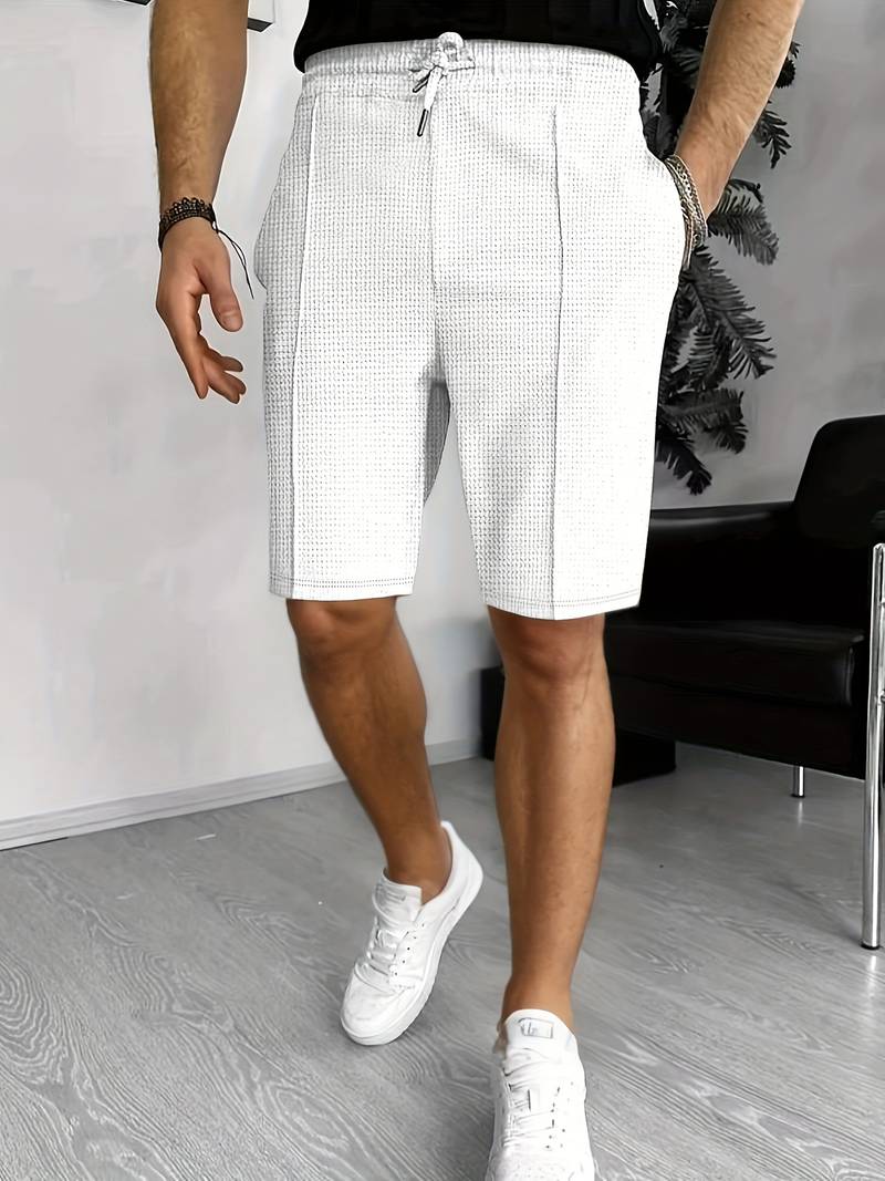Oliver men's gray waffle knit sports shorts with relaxed fit and sustainable performance fabric