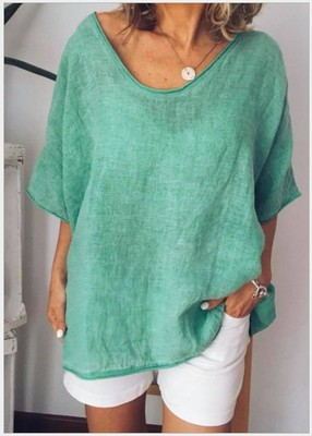Women's loose fit short sleeve summer blouse, lightweight breathable casual top for everyday wear