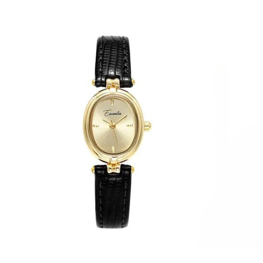 Golden Hour retro quartz watch gold dial leather strap unisex vintage-inspired classic timepiece
