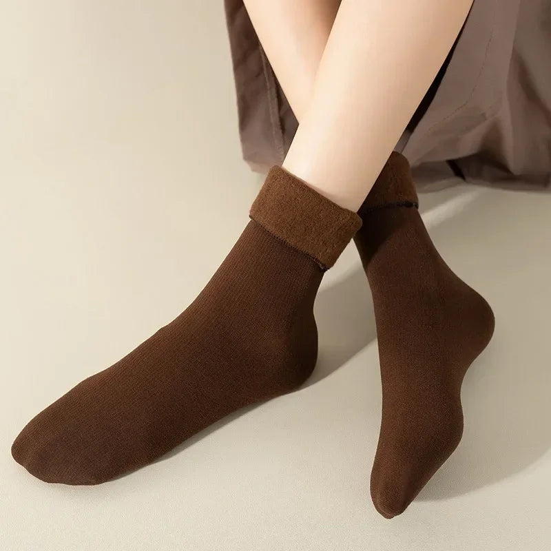 Women's fleece lined ribbed socks set 5 pairs, cushioned cuff velvet soft plush winter warmth