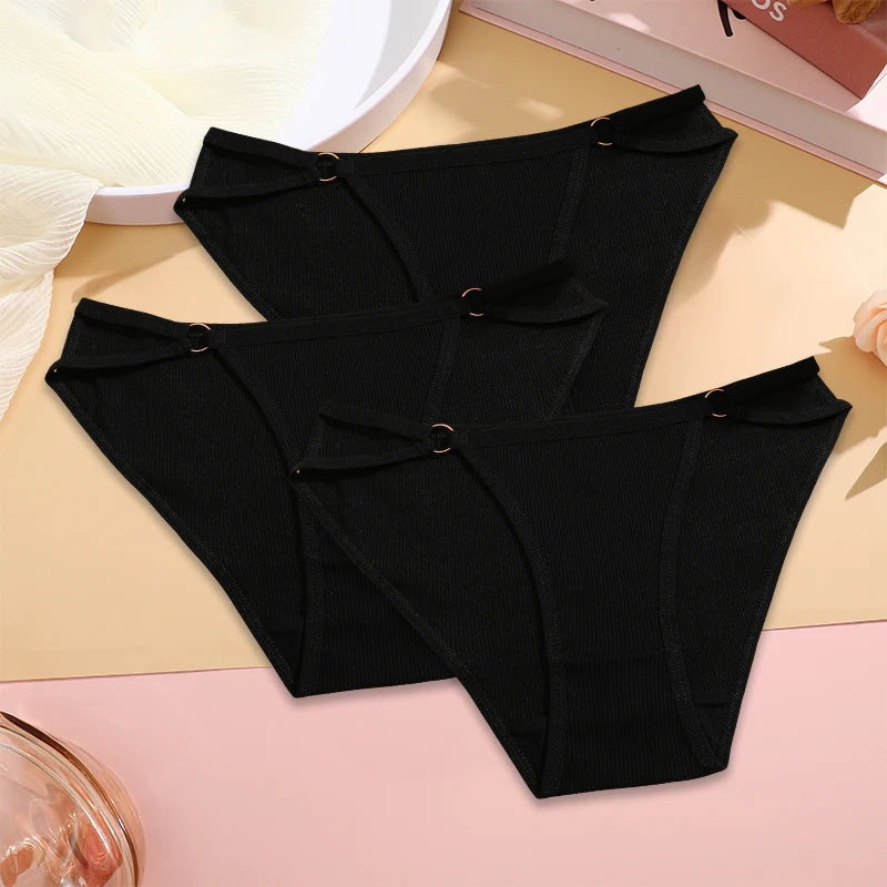 Women's ribbed cotton panty set with double straps, hip ring detail, ultra-soft breathable fabric