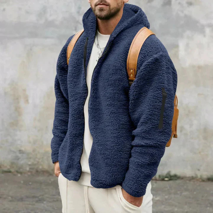 Men's Alden brown zip-up hoodie jacket with soft eco-friendly fabric and relaxed casual fit
