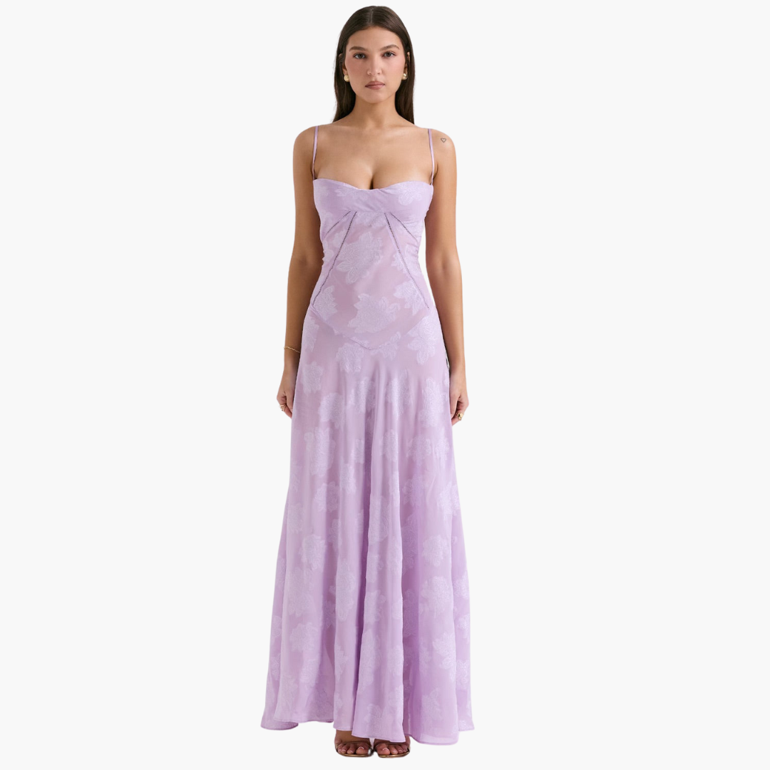 Women's vintage ivory lace gown, elegant long dress with delicate beaded lace details for special occasions