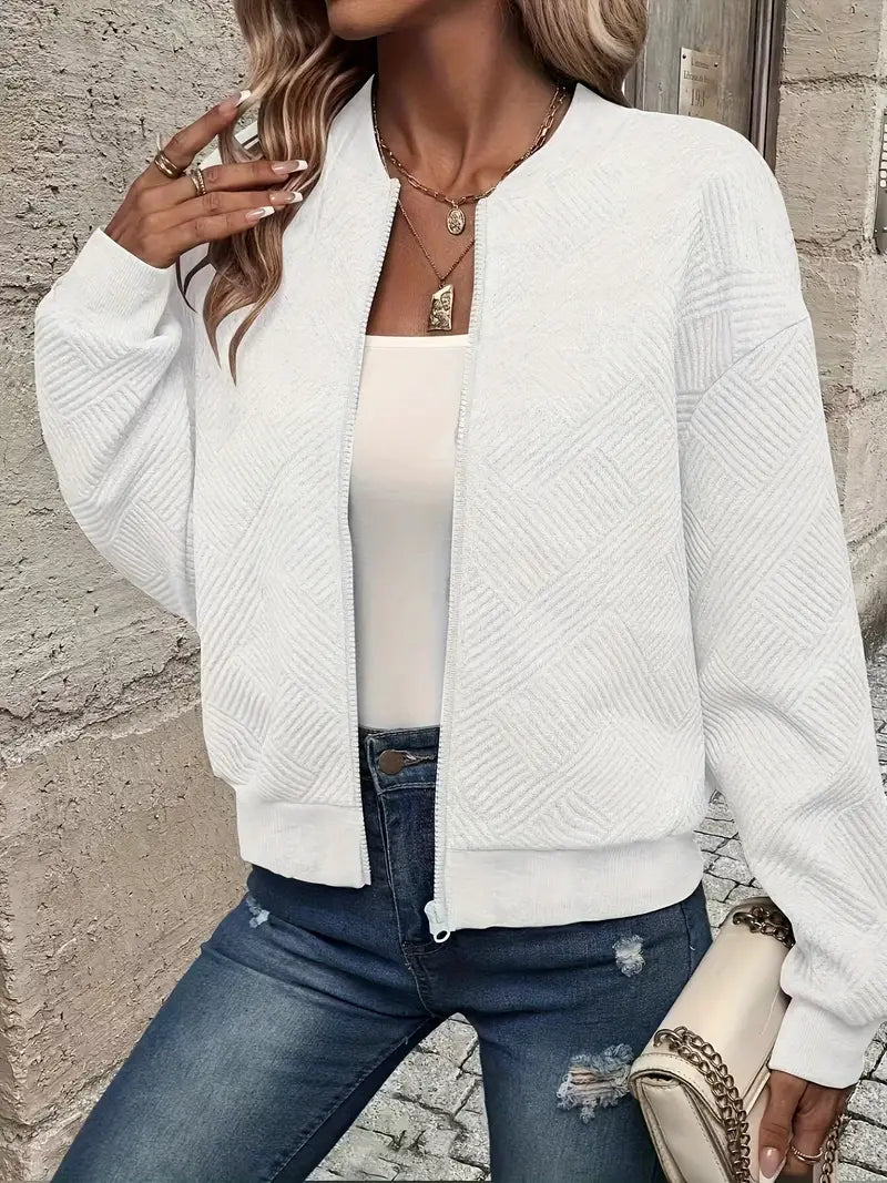 Women's cozy zip-up cardigan long sleeve winter layering essential in casual chic style