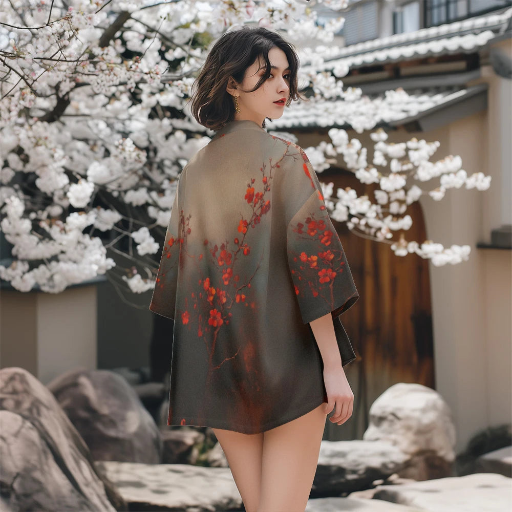 Women's lightweight floral kimono jacket soft fabric easy-care flattering print versatile layer