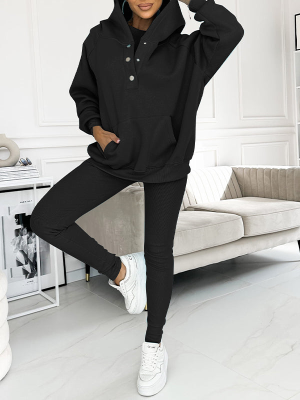 Gray unisex three-piece sweatshirt loungewear set with vest, long-sleeve top, and pants cozy fit