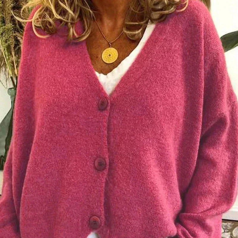 Women's loose fit v-neck knit cardigan in cozy soft fabric with classic button-front for effortless layering