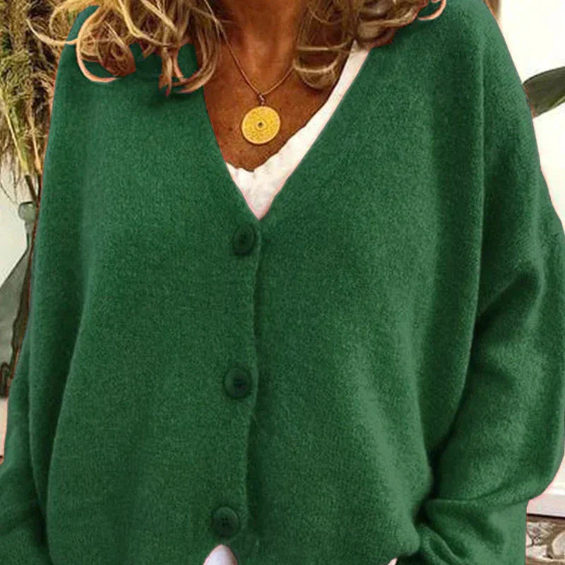 Women's loose fit v-neck knit cardigan in cozy fabric with classic button-front for effortless layering