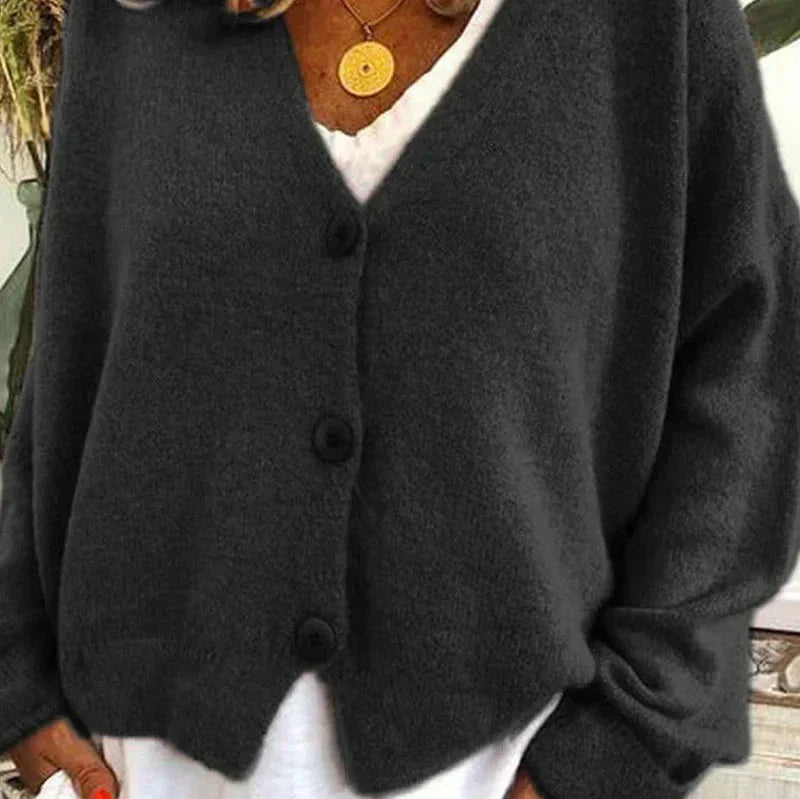 Women's loose fit v-neck knit cardigan in cozy fabric with classic button-front for effortless layering
