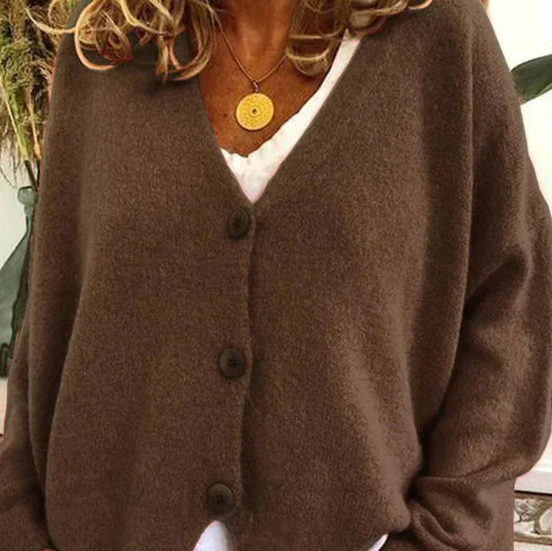 Women's loose fit V-neck knit cardigan in cozy soft fabric with classic button-front for effortless layering