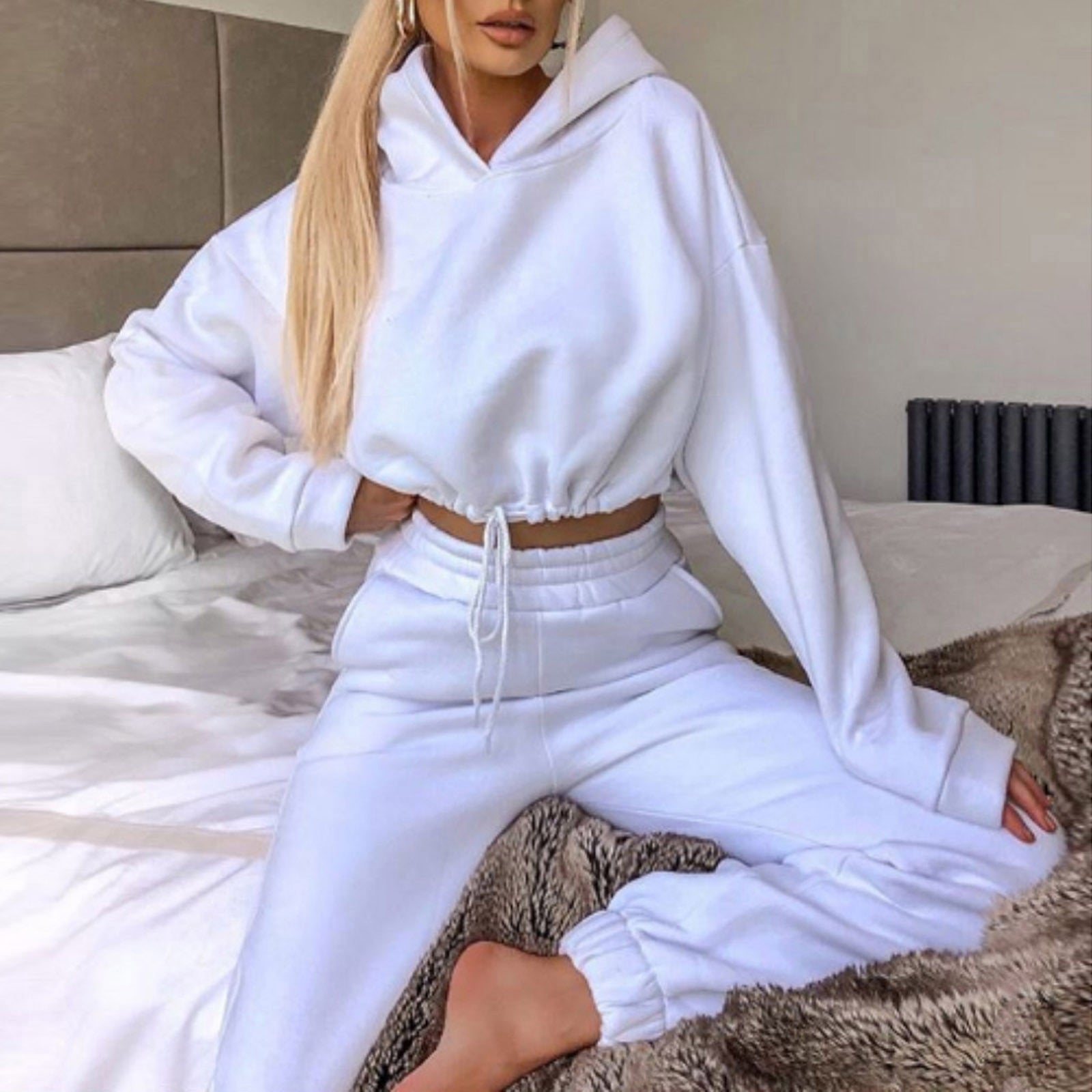 Women's two-piece tracksuit cropped hoodie and joggers streetwear-inspired set for active comfort