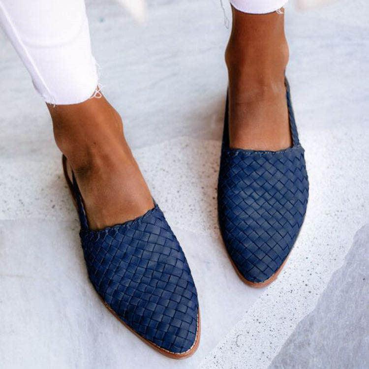 Women's woven moccasin loafers in Italian handcrafted style with intricate hand-woven upper detail