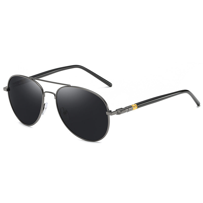 Black pilot aviator sunglasses polarized mirrored UV400 lenses sleek frame outdoor style