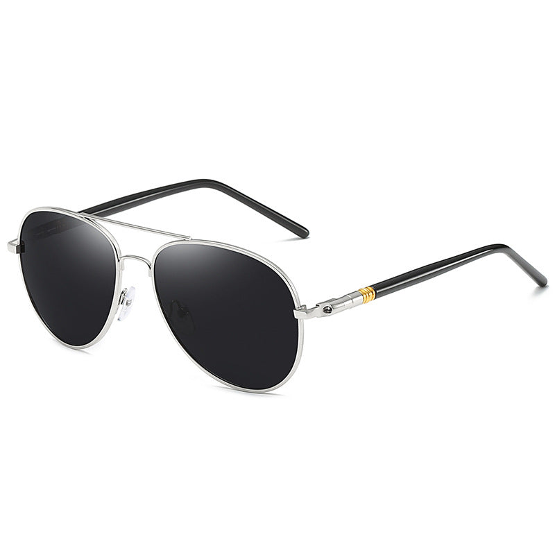 Black pilot aviator sunglasses polarized mirrored UV400 lenses sleek frame outdoor style