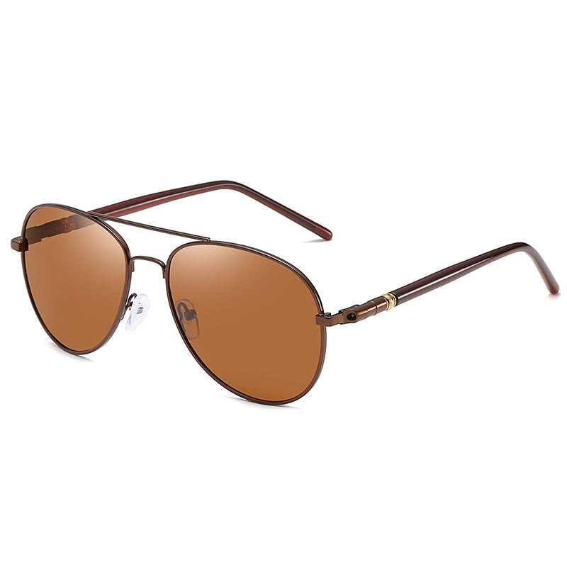 Black pilot aviator sunglasses with mirrored UV400 polarized lenses and sleek metal frame
