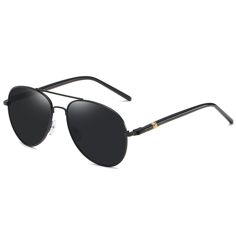 Black aviator sunglasses polarized mirrored UV400 lenses sleek pilot frame outdoor style