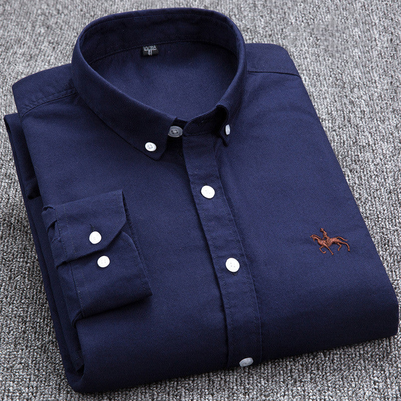 Men's blue checkered button-down shirt with relaxed classic fit and timeless plaid pattern for casual wear