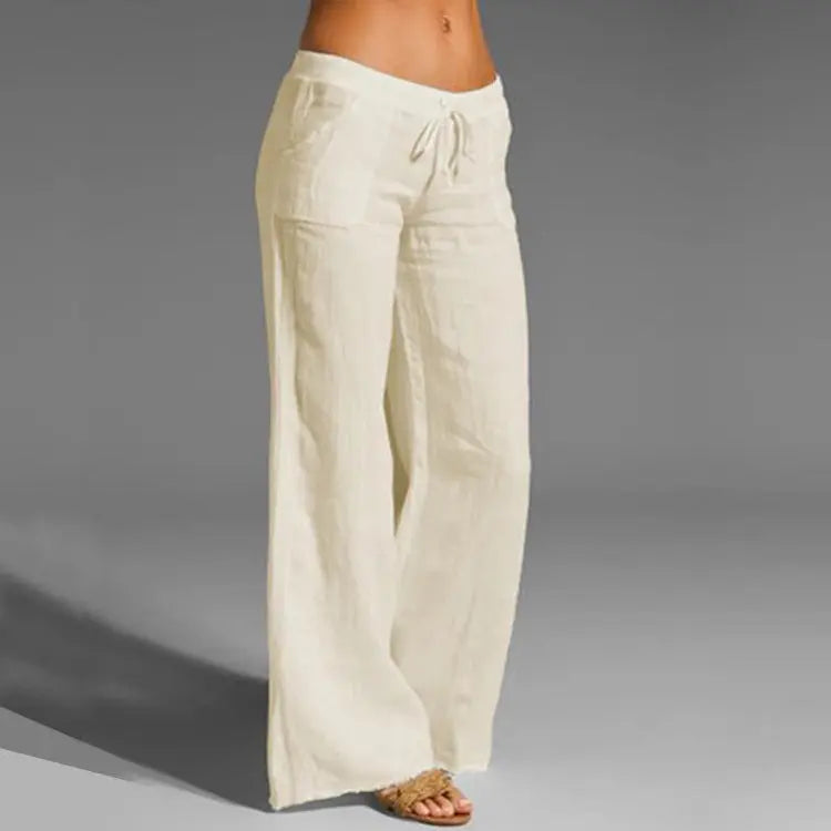 Women's relaxed fit linen pants, lightweight breathable fabric, effortless chic summer style