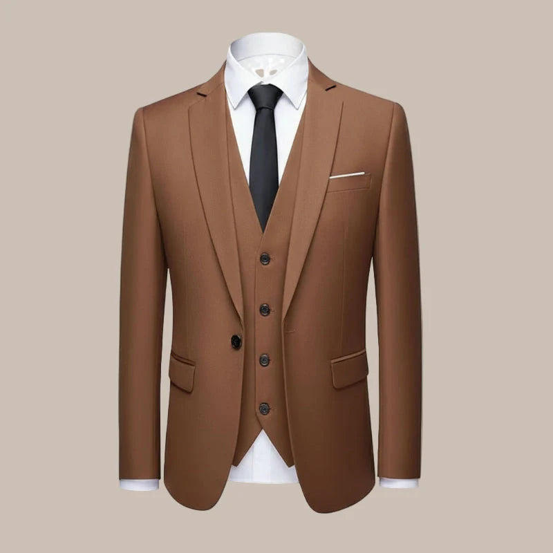 Men's slim fit 3-piece suit in classic navy blue tailored blazer waistcoat trousers business wedding