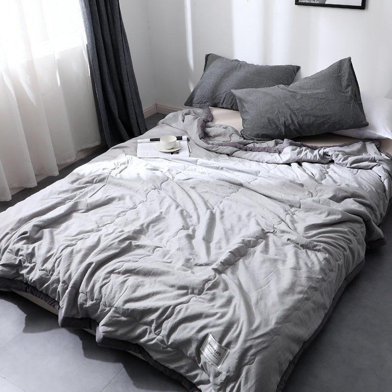 Minimalist cotton quilt blanket, solid-color lightweight all-season bedding with cloudlike soft texture