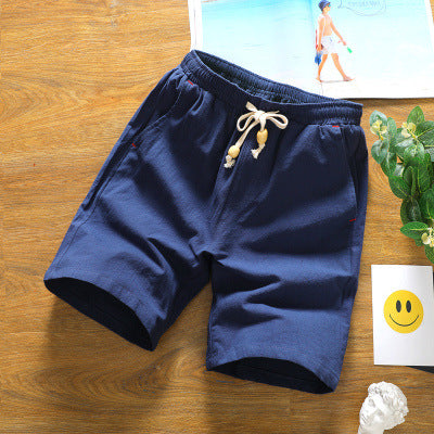 Men's dark blue relaxed fit casual shorts with elastic waistband, cotton-poly blend everyday wear