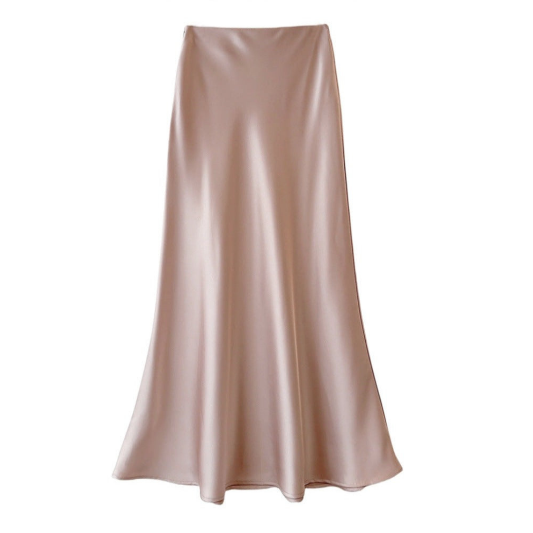 Vivien women's ivory silk midi skirt tailored cut with subtle silhouette-defining elegant drape