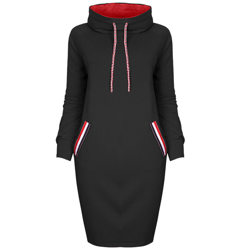 Women's hooded winter pencil dress slim fit minimalist solid color cozy everyday style
