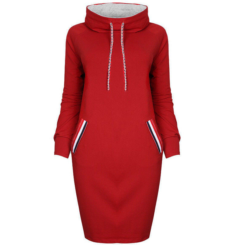 Women's hooded winter pencil dress slim fit minimalist solid color cozy everyday style