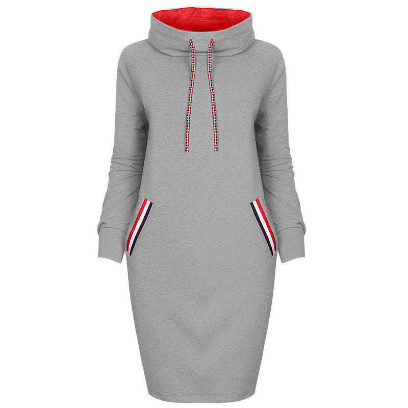 Women's hooded winter pencil dress, slim fit minimalist style with built-in hood for cozy everyday wear