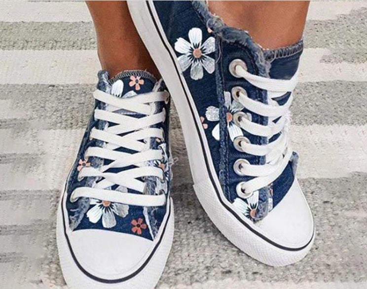 Women's Korean denim sneakers casual low-top design clean minimalist everyday comfort style