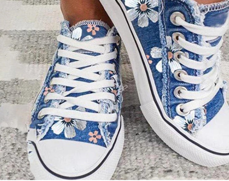 Women's Korean denim sneakers casual low-top design clean minimalist everyday comfort style