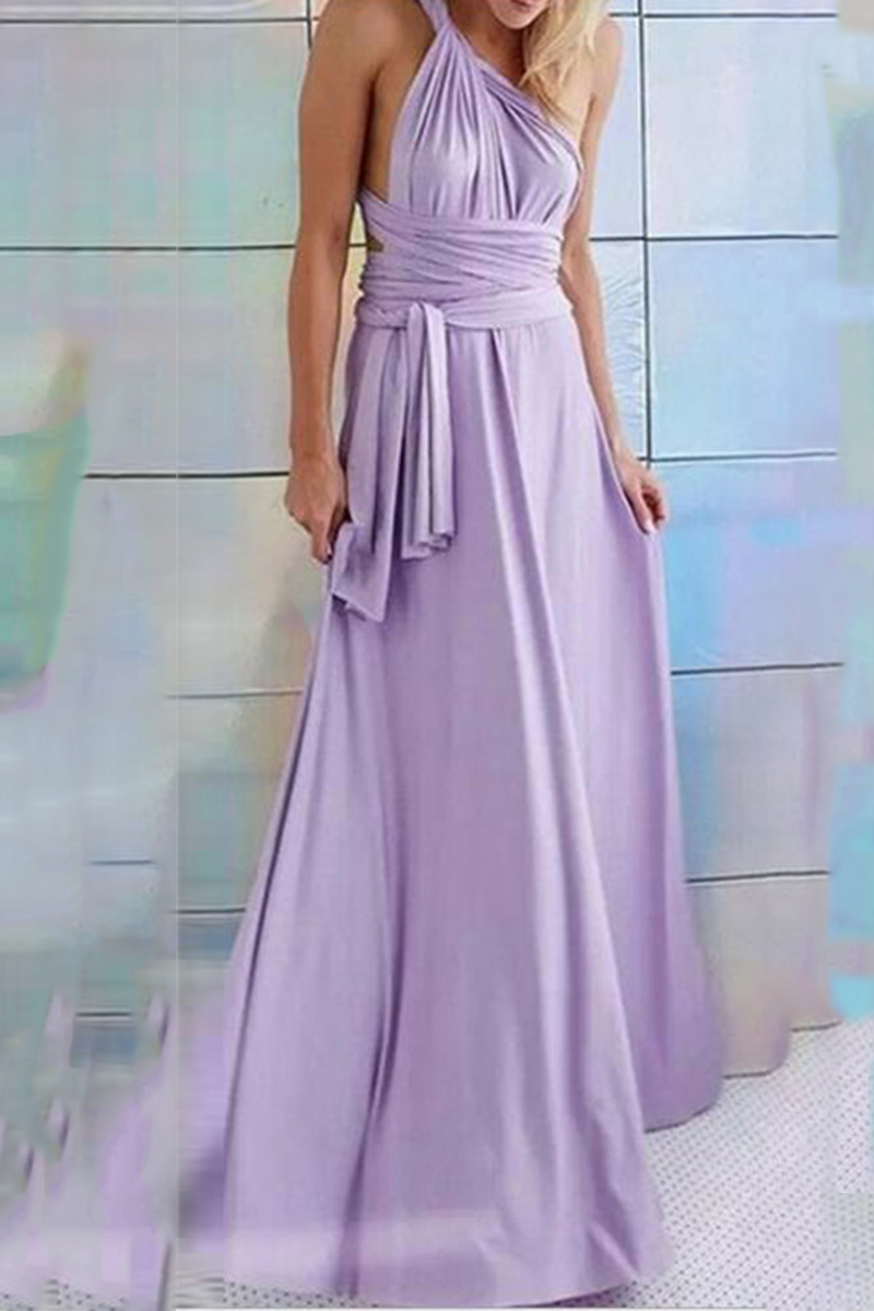 Women's halterneck A-line floor-length party dress with high slit for wedding evening glam