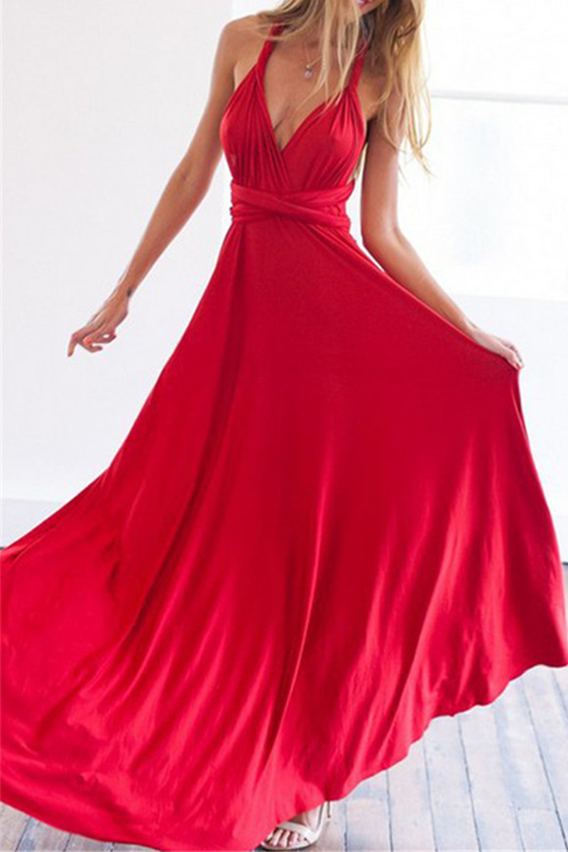 Women's floor-length halterneck A-line evening gown with daring high slit for weddings and parties