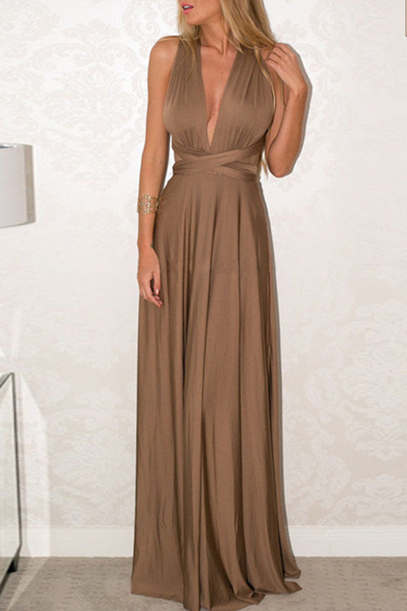 Women's floor-length halterneck A-line evening gown with daring high slit for wedding and party glam