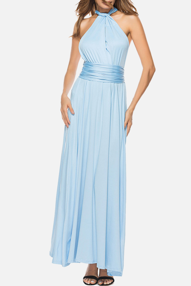 Women's halter neck maxi dress with high slit, flowing elegant fit in lightweight fabric