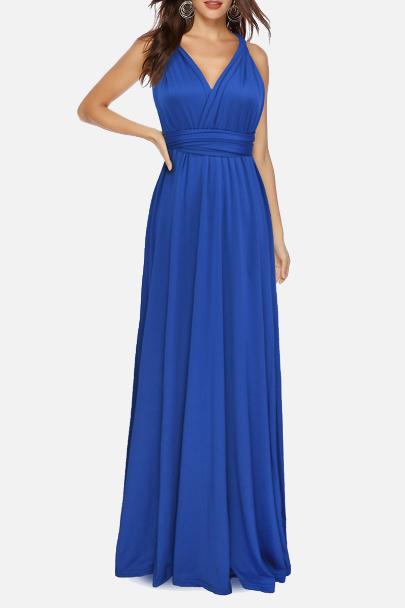 Women's halter neck maxi dress with high slit, flowing elegant fit in effortless summer style