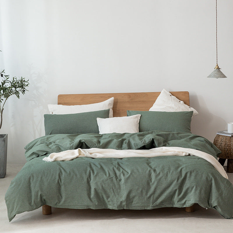 Dark gray Japanese minimalist cotton duvet cover set with breathable pre-washed weave for serene sleep