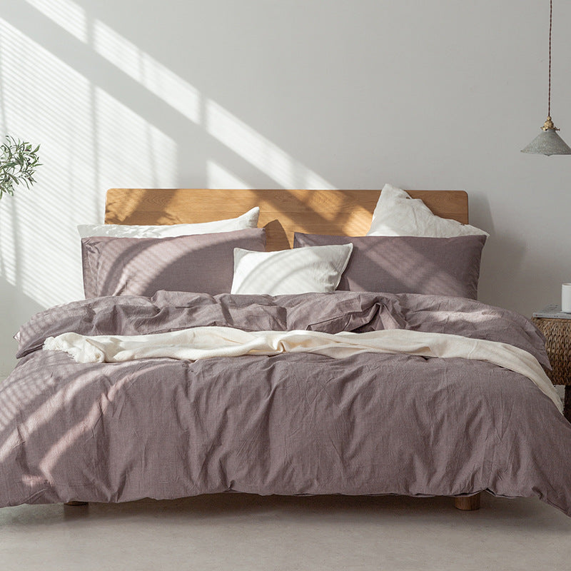 Dark gray Japanese minimalist cotton duvet cover set, breathable pre-washed fabric for serene sleep