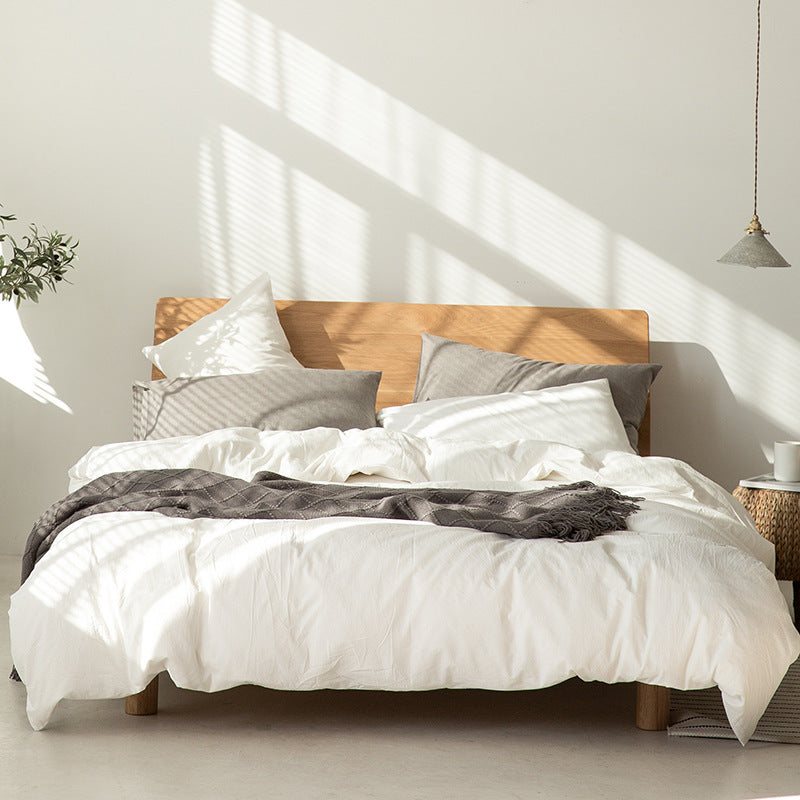 Dark gray Japanese minimalist cotton duvet cover set, breathable pre-washed fabric for serene sleep