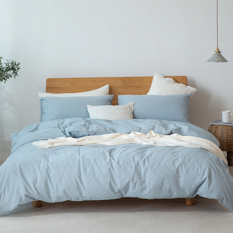 Dark gray Japanese minimalist cotton duvet cover set, breathable pre-washed fabric for serene sleep