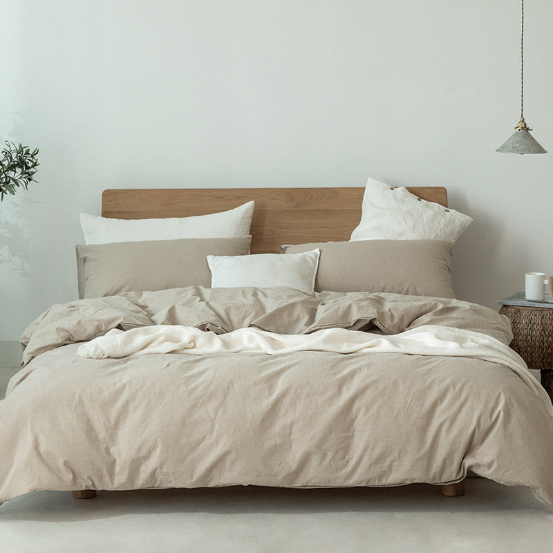 Dark gray Japanese minimalist cotton duvet cover set, breathable pre-washed fabric, serene bedroom aesthetic