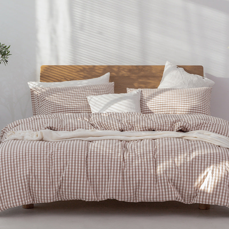 Dark gray Japanese minimalist 100% cotton duvet cover set with breathable pre-washed weave for serene sleep